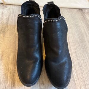 Women's Black Slip-On Ankle Booties with Studded Trim